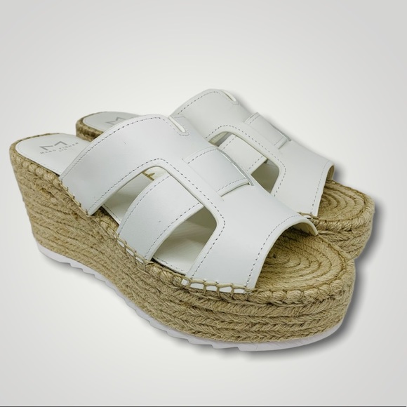NIB Marc Fisher White Leather Robbyn Espadrille Wedge Sandals - Picture 4 of 12